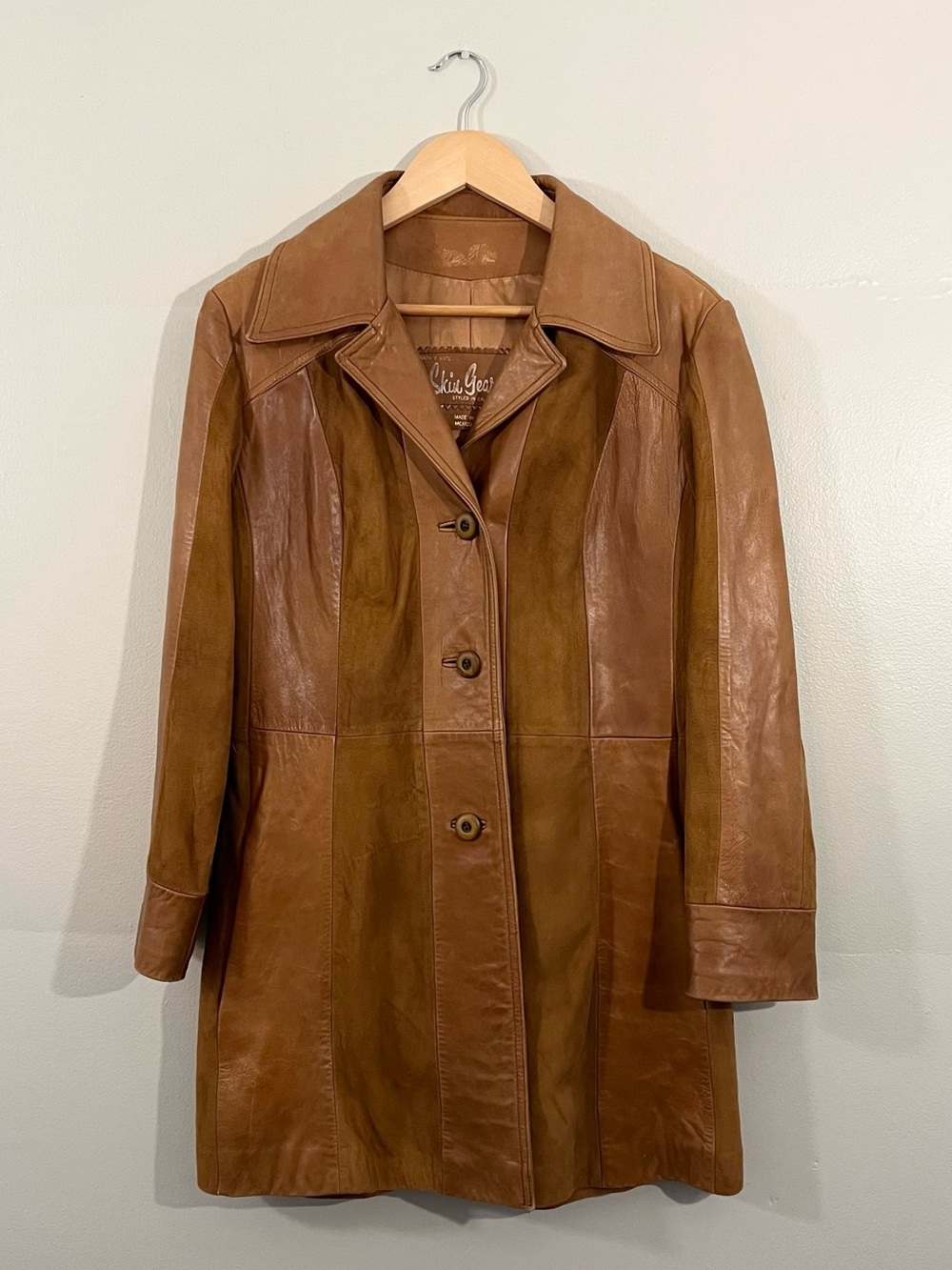 1970’s Skin Gear brown leather suede trench jacket retro western groovy hippie